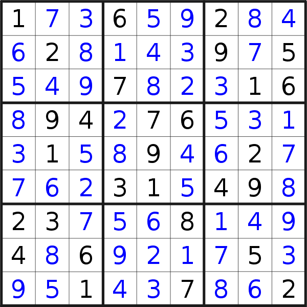 Sudoku solution for puzzle published on Saturday, 26th of September 2015