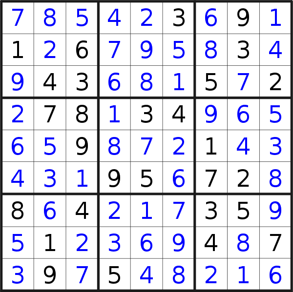 Sudoku solution for puzzle published on Monday, 28th of September 2015