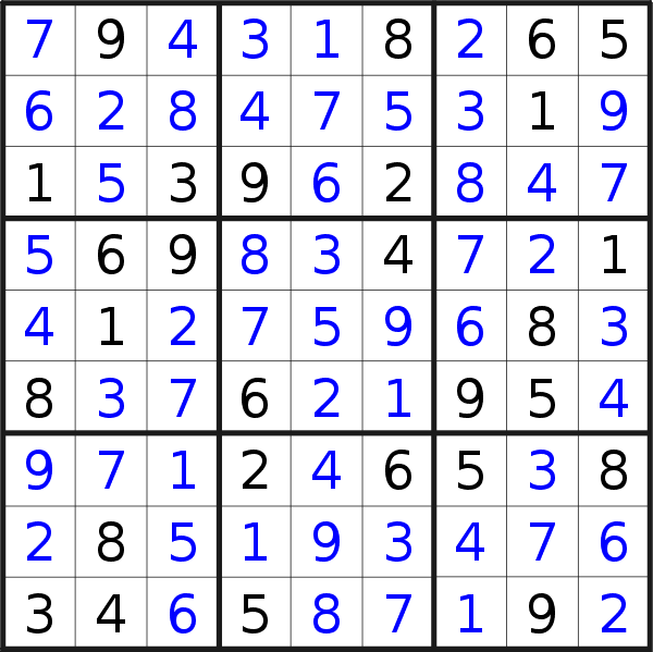 Sudoku solution for puzzle published on Saturday, 31st of October 2015