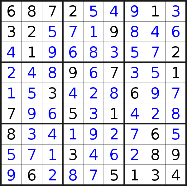 Sudoku solution for puzzle published on Monday, 9th of November 2015