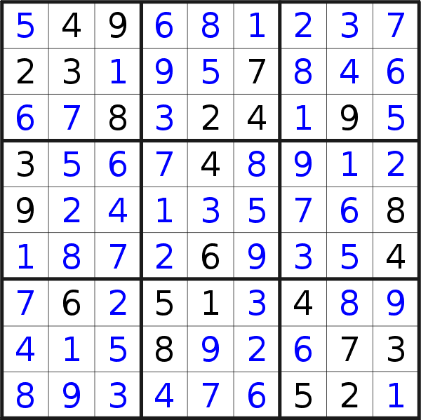 Sudoku solution for puzzle published on Monday, 16th of November 2015