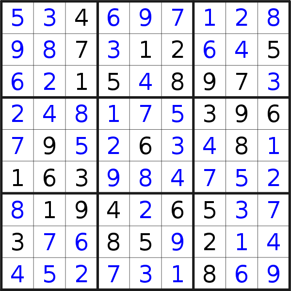 Sudoku solution for puzzle published on Saturday, 28th of November 2015
