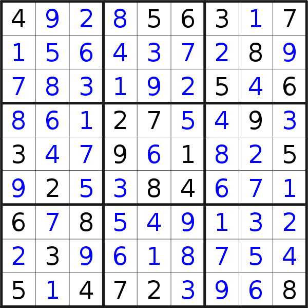 Sudoku solution for puzzle published on Monday, 11th of January 2016