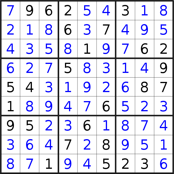 Sudoku solution for puzzle published on Sunday, 24th of January 2016