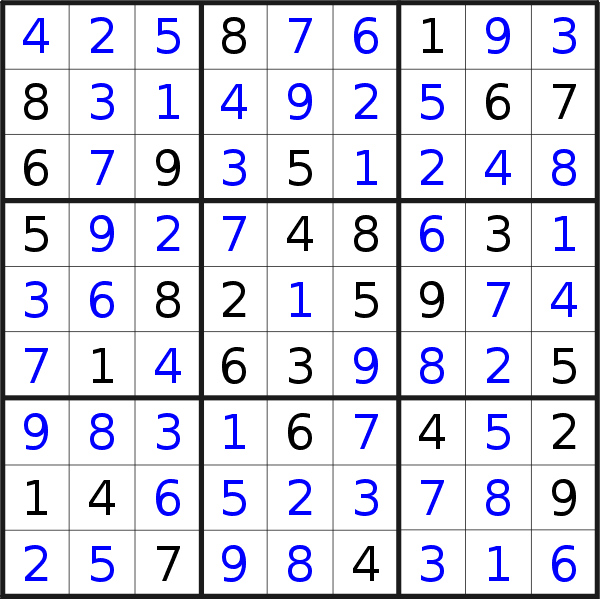 Sudoku solution for puzzle published on Thursday, 28th of January 2016