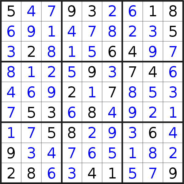 Sudoku solution for puzzle published on Thursday, 11th of February 2016