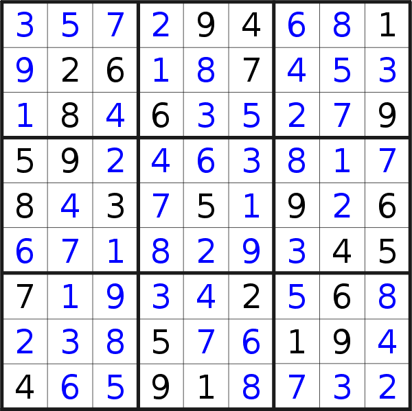 Sudoku solution for puzzle published on Friday, 12th of February 2016