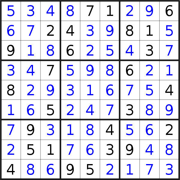 Sudoku solution for puzzle published on Sunday, 13th of March 2016