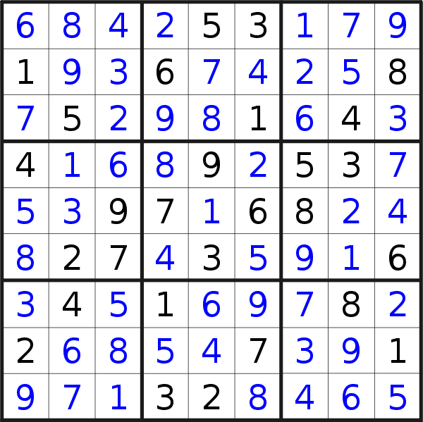 Sudoku solution for puzzle published on Thursday, 17th of March 2016