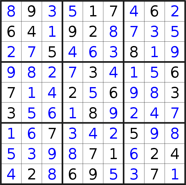 Sudoku solution for puzzle published on Monday, 21st of March 2016
