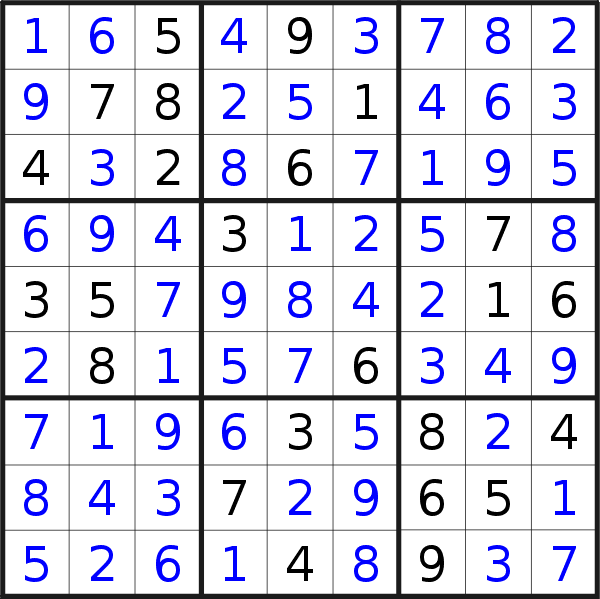 Sudoku solution for puzzle published on Friday, 25th of March 2016