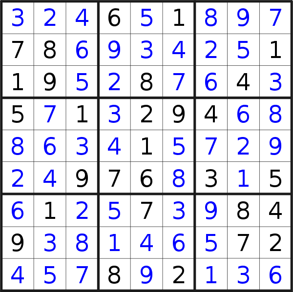 Sudoku solution for puzzle published on Sunday, 24th of April 2016