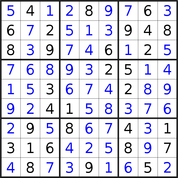 Sudoku solution for puzzle published on Monday, 25th of April 2016