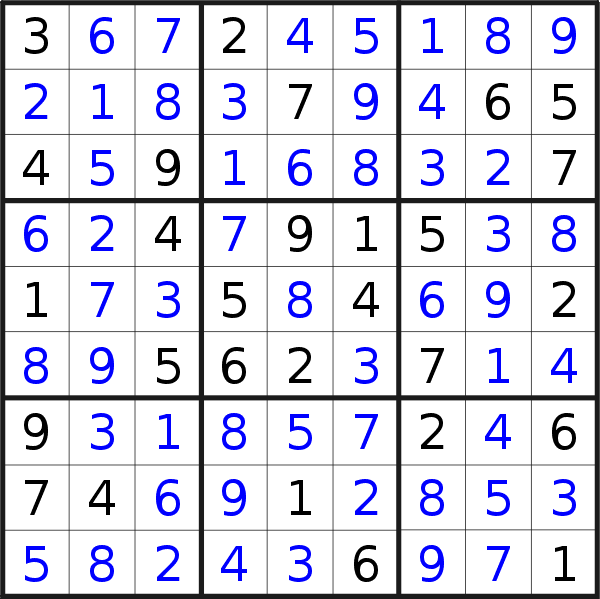 Sudoku solution for puzzle published on Friday, 29th of April 2016