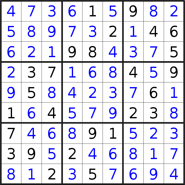 Sudoku solution for puzzle published on Monday, 9th of May 2016