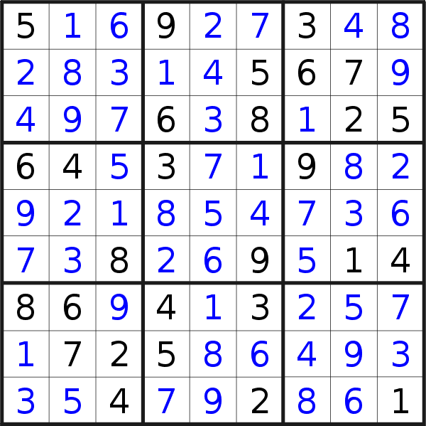 Sudoku solution for puzzle published on Thursday, 12th of May 2016