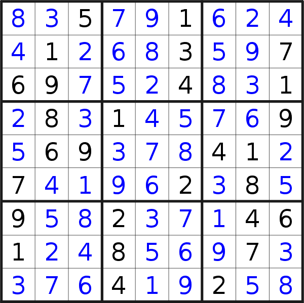 Sudoku solution for puzzle published on Monday, 16th of May 2016