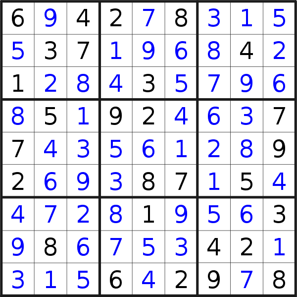 Sudoku solution for puzzle published on Sunday, 22nd of May 2016