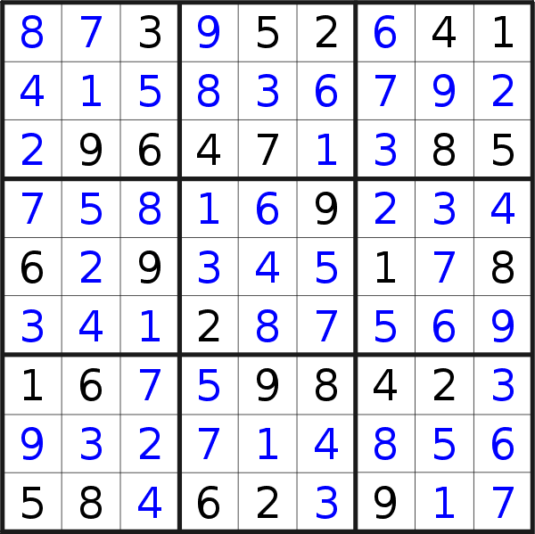Sudoku solution for puzzle published on Monday, 23rd of May 2016