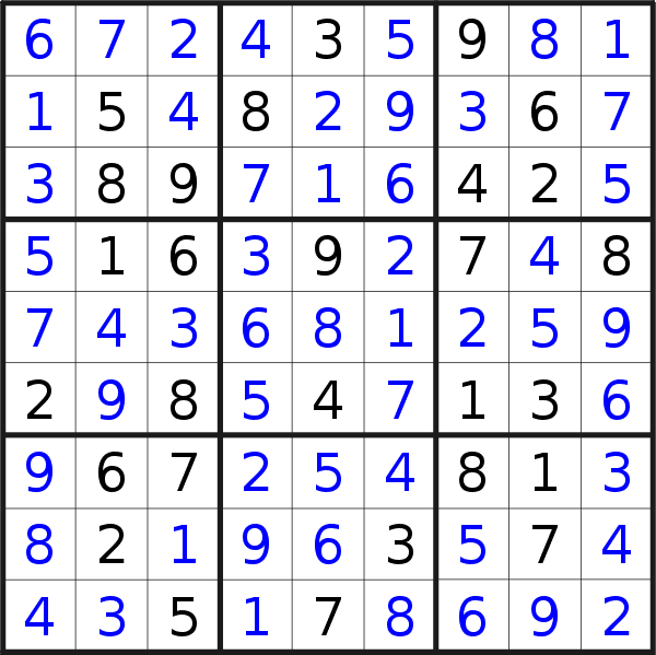Sudoku solution for puzzle published on Wednesday, 25th of May 2016