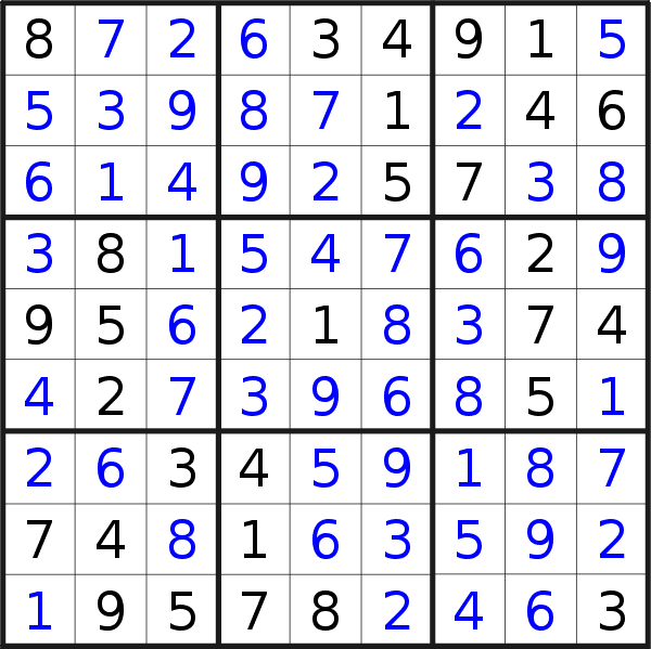 Sudoku solution for puzzle published on Thursday, 26th of May 2016