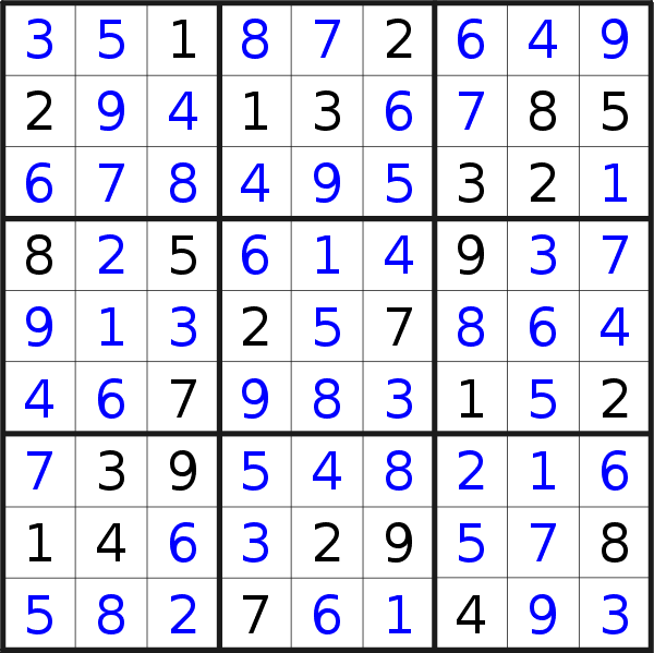 Sudoku solution for puzzle published on Friday, 27th of May 2016