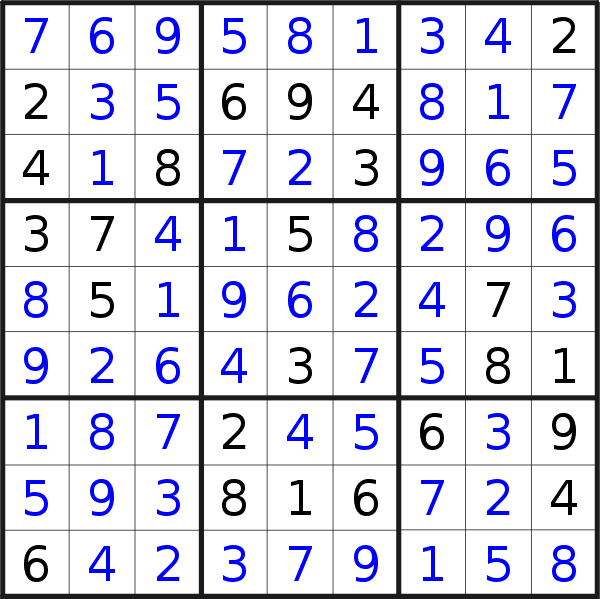 Sudoku solution for puzzle published on Sunday, 29th of May 2016