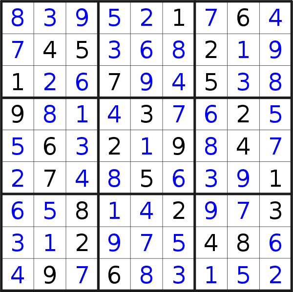 Sudoku solution for puzzle published on Monday, 6th of June 2016