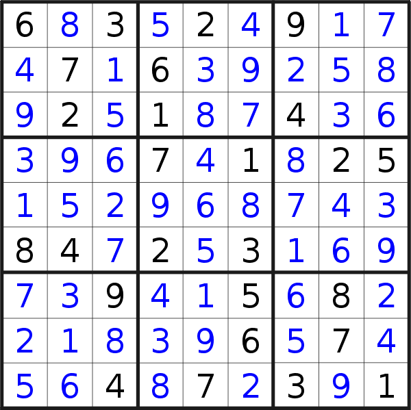 Sudoku solution for puzzle published on Saturday, 11th of June 2016