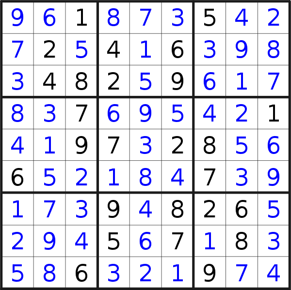 Sudoku solution for puzzle published on Friday, 17th of June 2016