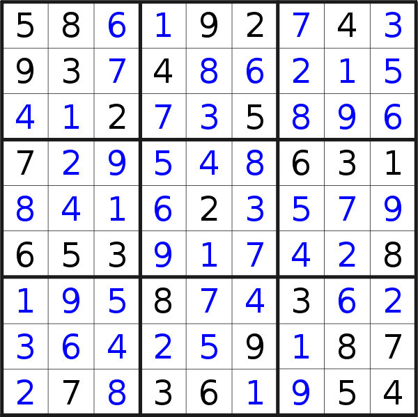 Sudoku solution for puzzle published on Thursday, 23rd of June 2016
