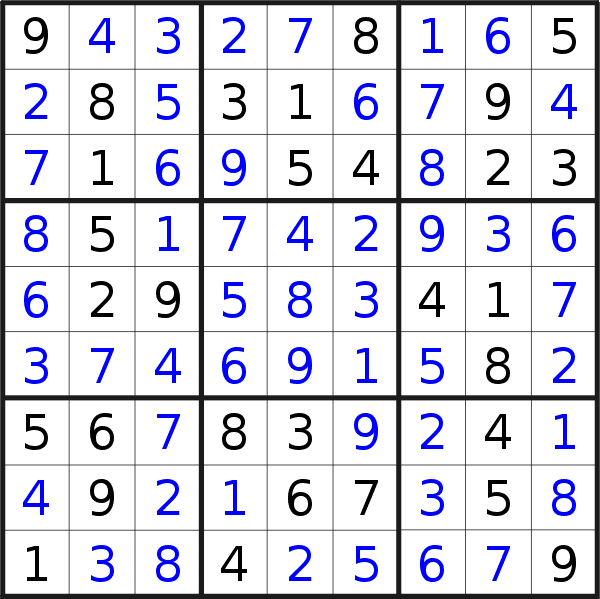 Sudoku solution for puzzle published on Friday, 24th of June 2016