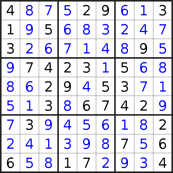 Sudoku solution for puzzle published on Monday, 27th of June 2016