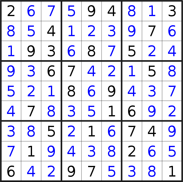 Sudoku solution for puzzle published on Thursday, 30th of June 2016