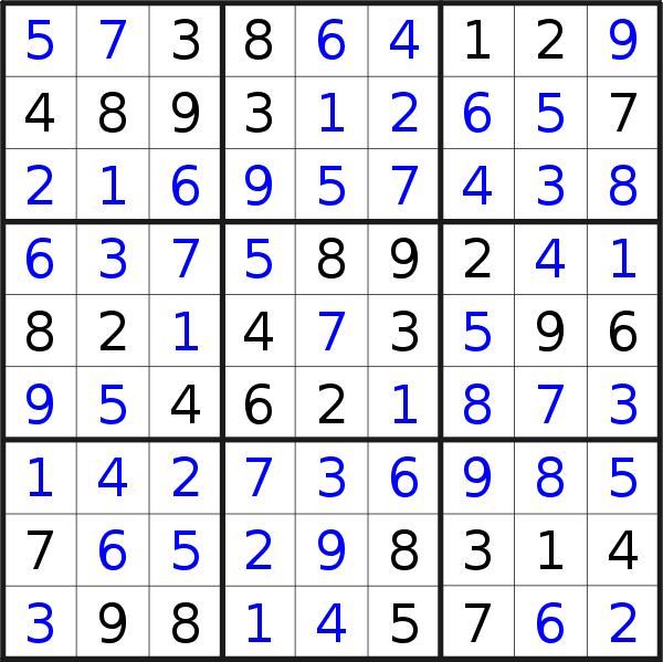 Sudoku solution for puzzle published on Tuesday, 19th of July 2016