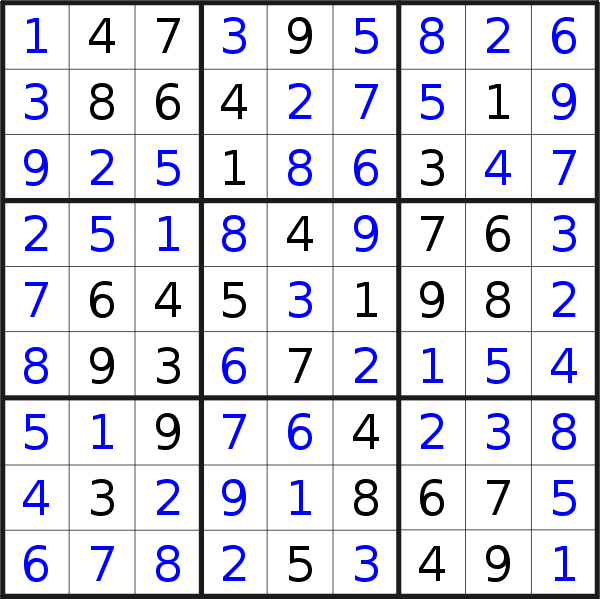 Sudoku solution for puzzle published on Thursday, 21st of July 2016