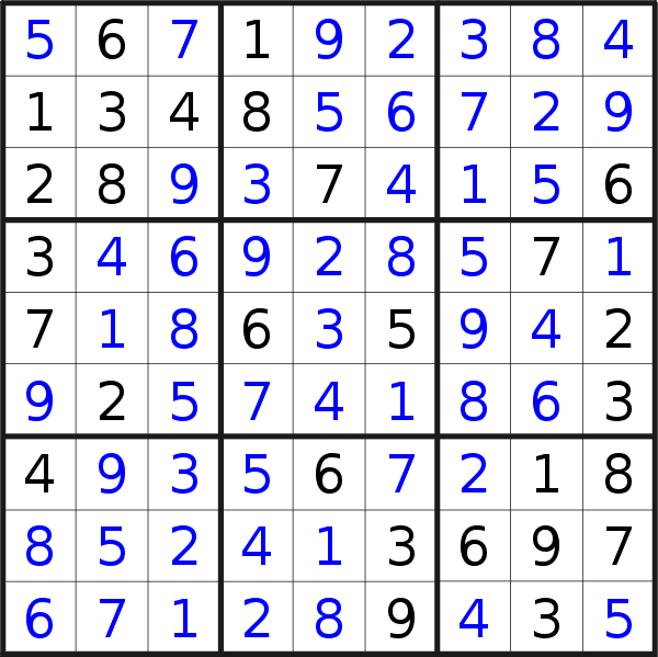 Sudoku solution for puzzle published on Saturday, 23rd of July 2016