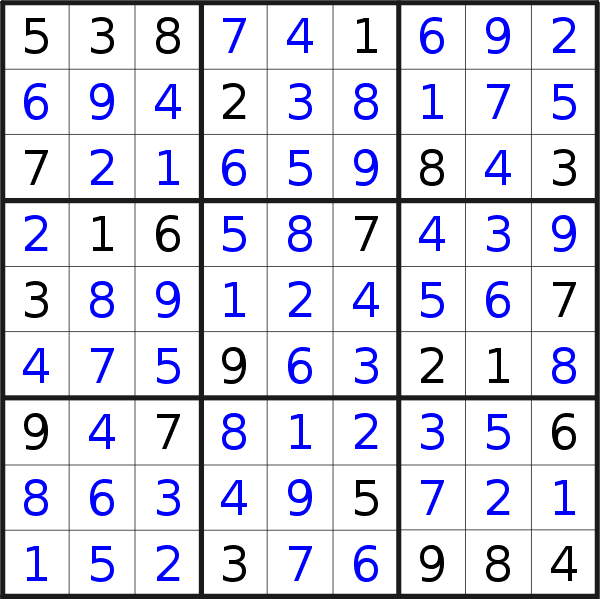 Sudoku solution for puzzle published on Monday, 15th of August 2016