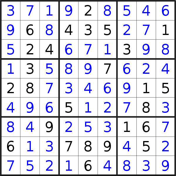 Sudoku solution for puzzle published on Thursday, 18th of August 2016