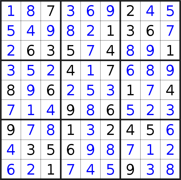 Sudoku solution for puzzle published on Friday, 19th of August 2016