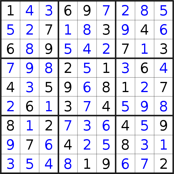 Sudoku solution for puzzle published on Saturday, 20th of August 2016