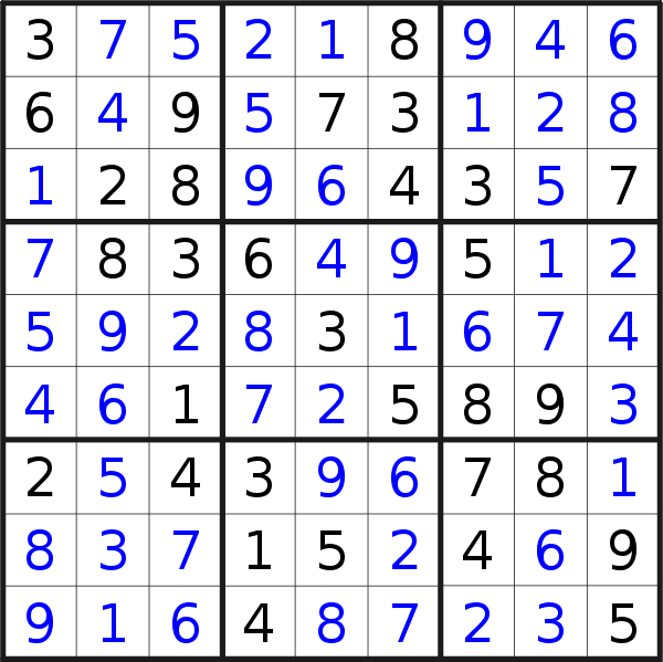 Sudoku solution for puzzle published on Wednesday, 24th of August 2016