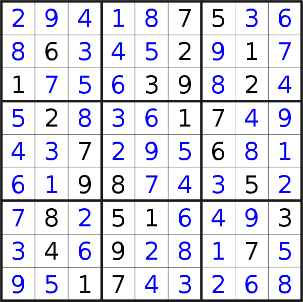 Sudoku solution for puzzle published on Thursday, 25th of August 2016