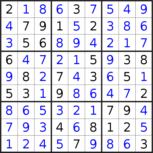 Sudoku solution for puzzle published on Friday, 23rd of September 2016