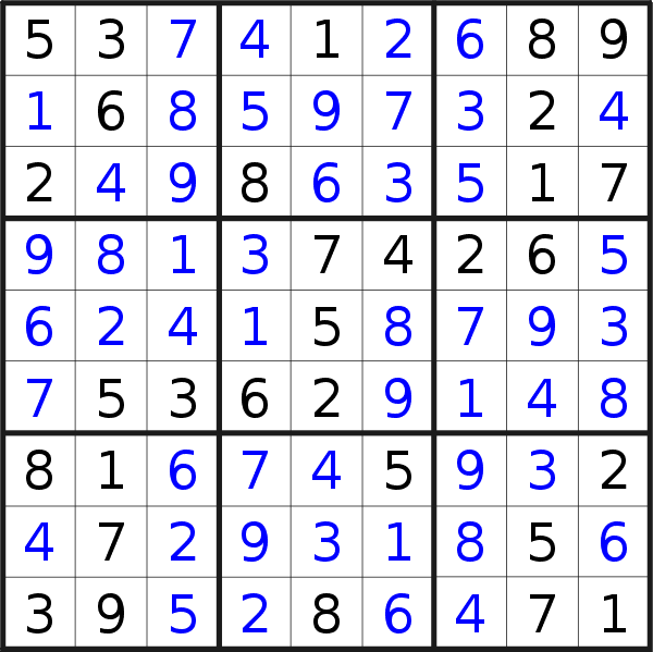 Sudoku solution for puzzle published on Monday, 26th of September 2016