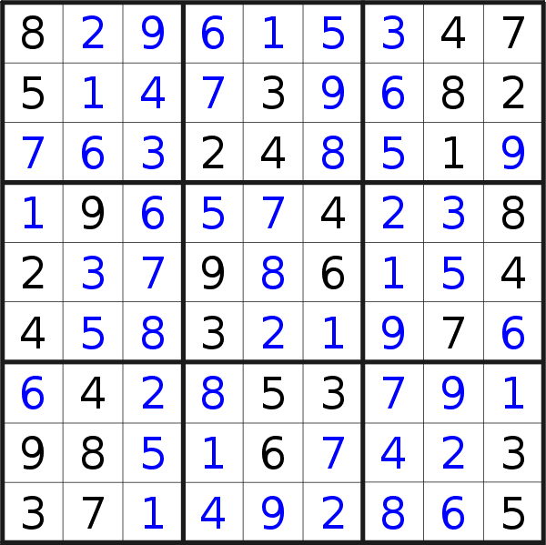 Sudoku solution for puzzle published on Wednesday, 28th of September 2016