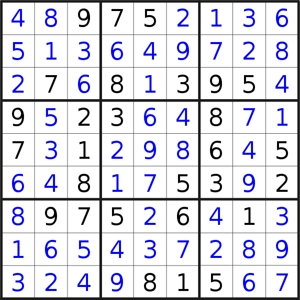 Sudoku solution for puzzle published on Sunday, 9th of October 2016