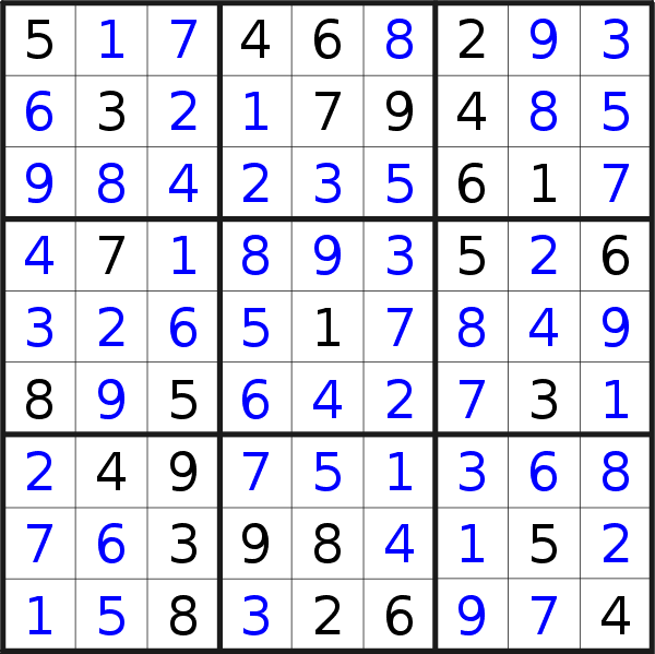 Sudoku solution for puzzle published on Monday, 17th of October 2016