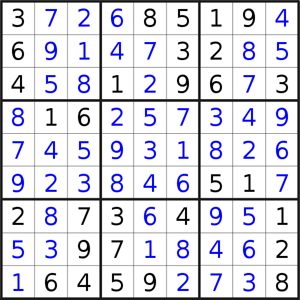 Sudoku solution for puzzle published on Friday, 21st of October 2016