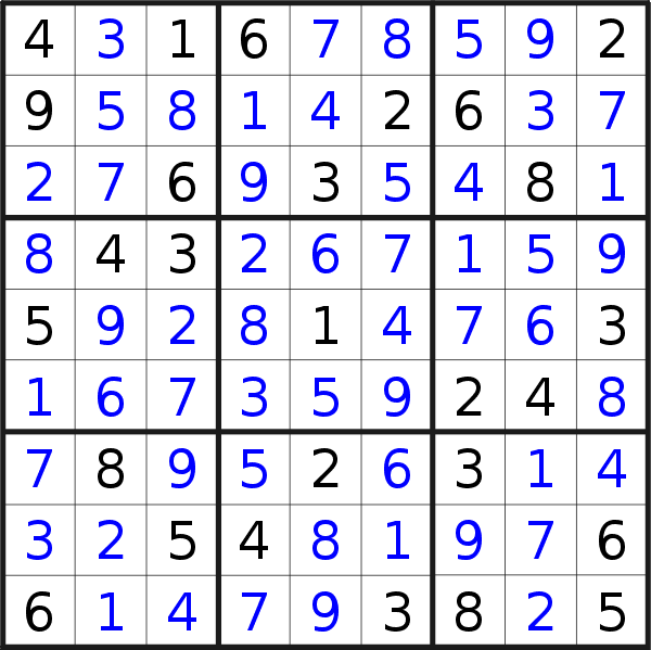 Sudoku solution for puzzle published on Saturday, 22nd of October 2016